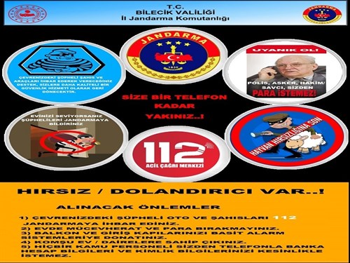 Bilecik İl Jandarma Komutanlığınca Dolandırılmalara Karşı Vatandaşa Bilgilendirme Afişi